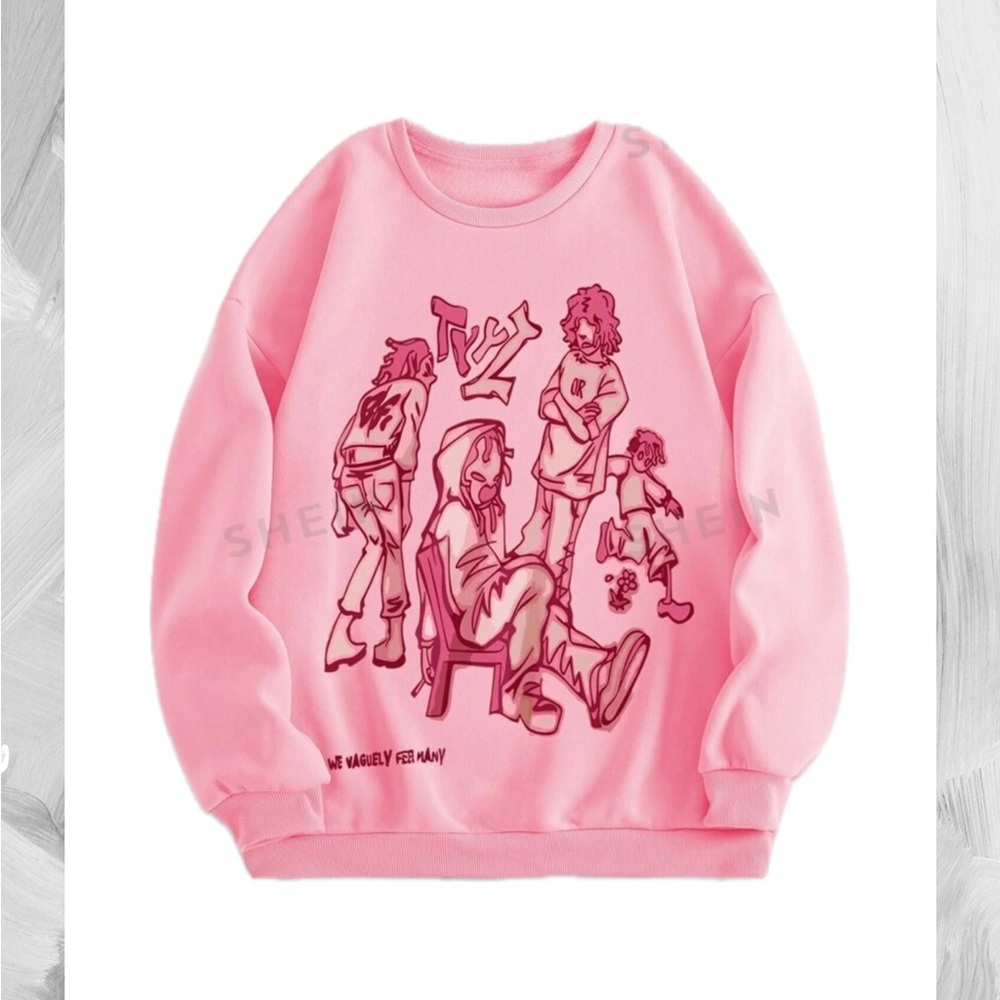 Baby Pink Slayr Women's Character & Letter Printed Round Neck Fleece Sweatshirt